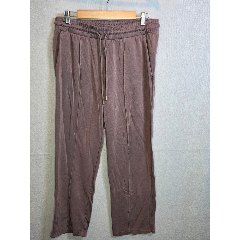 Danskin Womens Pintuck Lounge Pants Mauve Brown Wide Leg Distressed Artist L
